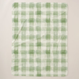 Western Green Cream Plaid Stripes Christmas Sherpa Blanket