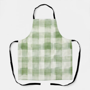 Western Green Cream Plaid Stripes Country Apron