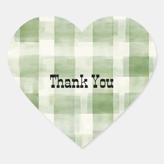 Western Green Cream Plaid Stripes Country   Heart Sticker (Front)