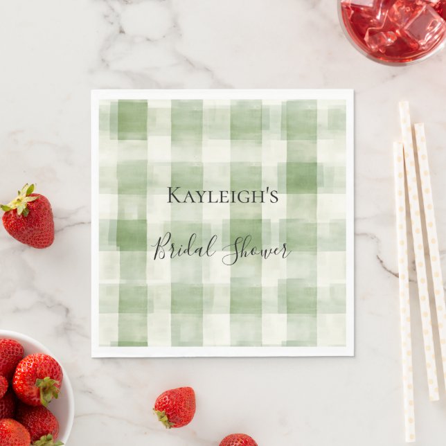 Western Green Cream Plaid Stripes Country   Napkins (Insitu)