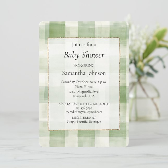 Western Green Cream Plaid Stripes Invitation (Standing Front)