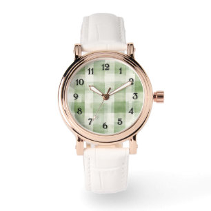 Western Green Cream Plaid Stripes Watch