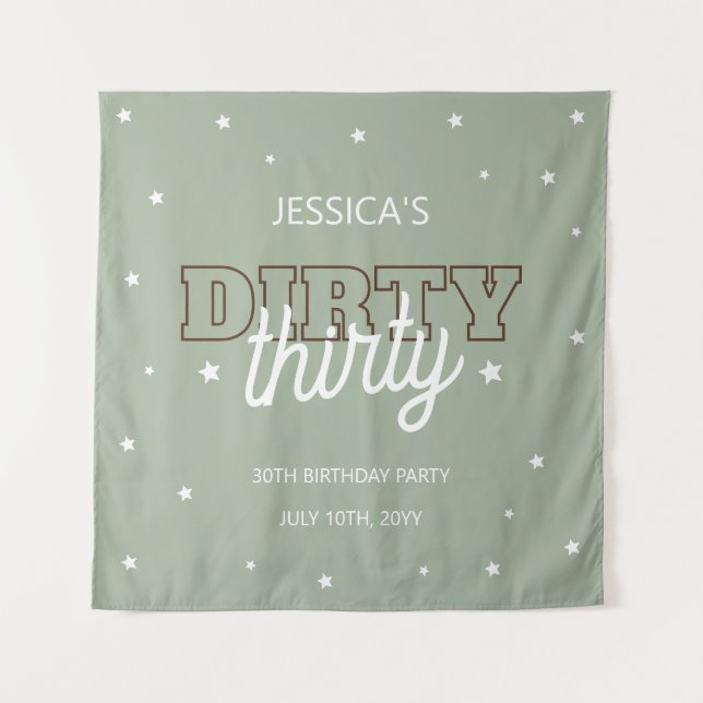 Western Green Dirty Thirty 30th Birthday Backdrop (Front)