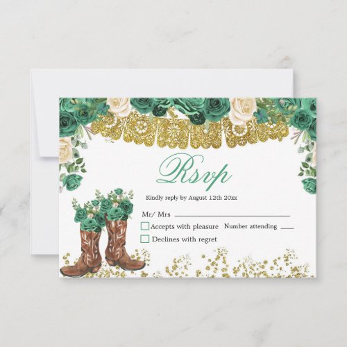 Western Green Hunter Charra Mis Quince RSVP Card