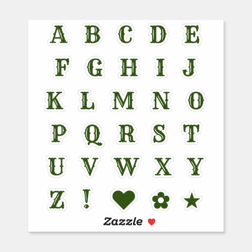 Western Green Letters  Monogram Alphabet Stickers