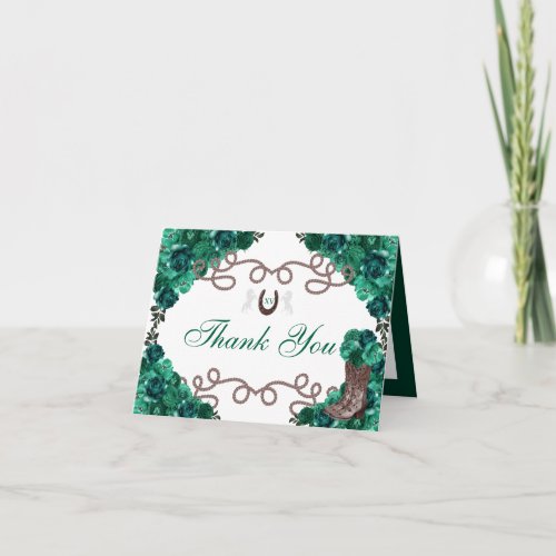 Western Green Roses Charra Quinceanera Thank You Invitation