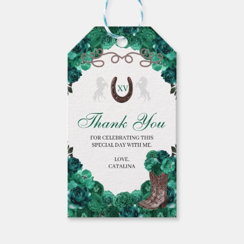 Western Green Roses Ranchero Quinceanera Gift Tags