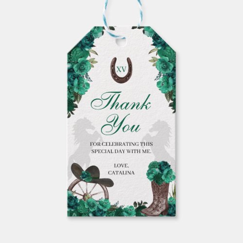 Western Green Roses Ranchero Quinceanera Gift Tags