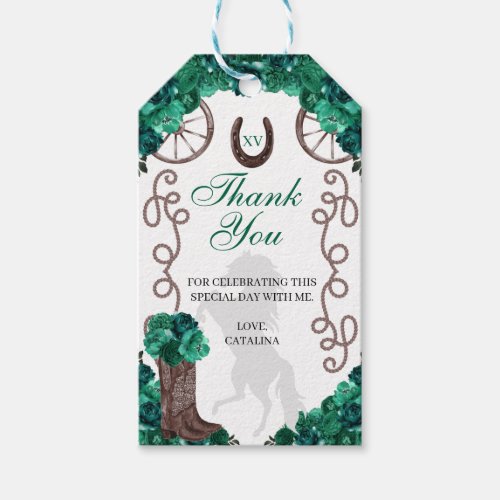 Western Green Roses Ranchero Quinceanera Gift Tags