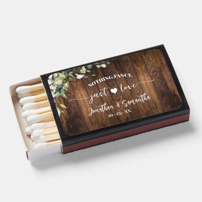 Western Greenery Wedding Favor Matchboxes (Front Open)