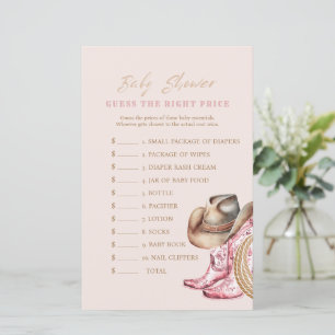 Western Guess the Price Baby Shower Game card