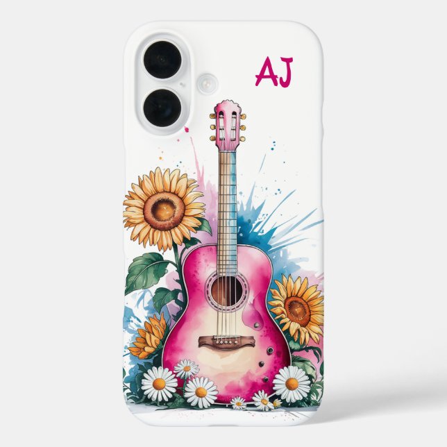 Western Guitar Daisies Sunflowers Personalized Case-Mate iPhone Case (Back)