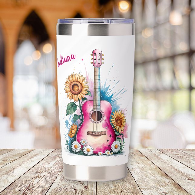Western Guitar Daisies Sunflowers Personalized Insulated Tumbler (Creator Uploaded)