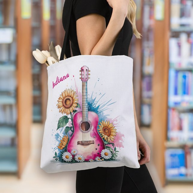 Western Guitar Daisies Sunflowers Personalized Tote Bag (Creator Uploaded)