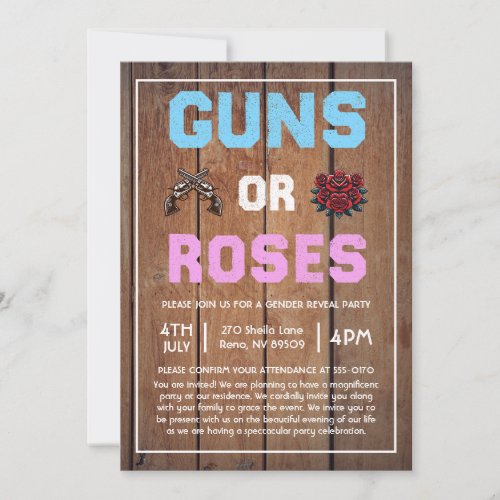 Western Guns or Roses Gender Reveal Invitation