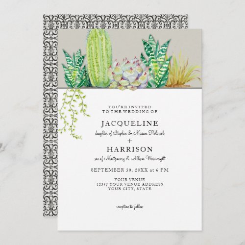 Western Hacienda Cactus Garden Wedding Invitation