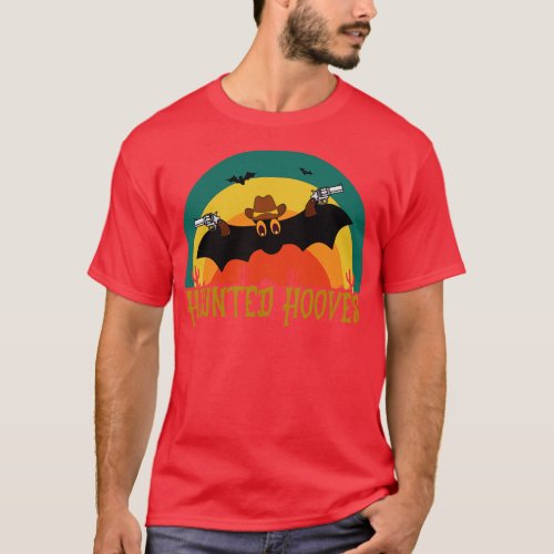 Western Halloween Cowboy Bat Funny Retro T_Shirt