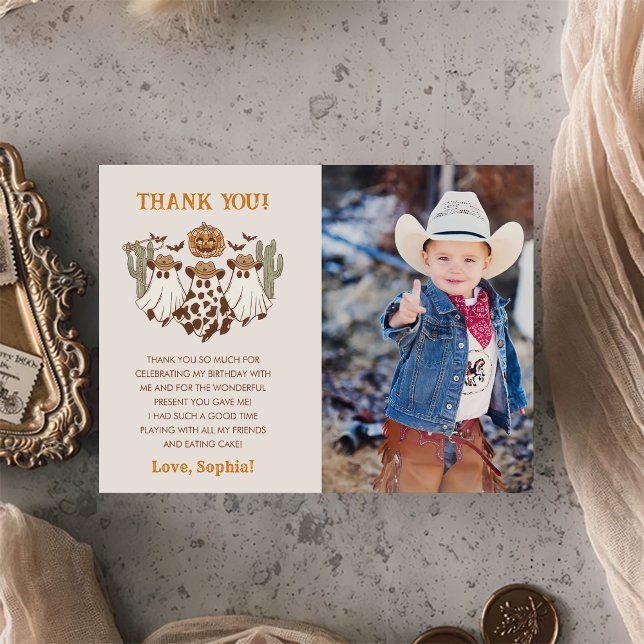  Western Halloween Cowboy Birthday Party Photo Thank You Card (Creator Uploaded)