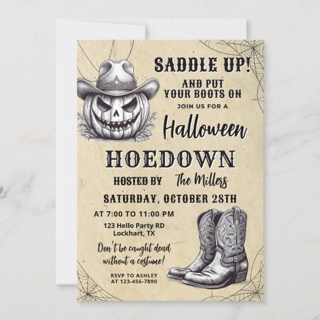 Western Halloween Hoedown Party, Spooky Cowboy Invitation (Front)
