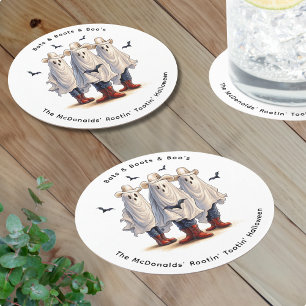 Western Halloween Party Cowboy Ghosts Custom Round Paper Coaster