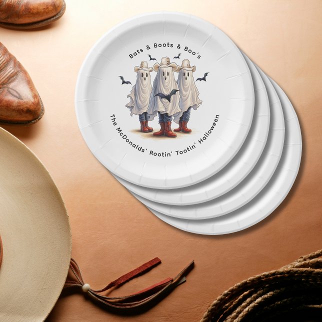 Western Halloween Spooky Cowboy Ghosts Custom Paper Plates (Customize with your text as required.  Matching items available in collection)