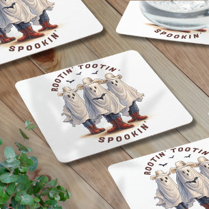 Western Halloween Spooky Cowboy Ghosts Custom Square Paper Coaster
