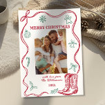 Western Hand Drawn Cowboy Boots Christmas Photo Holiday Card