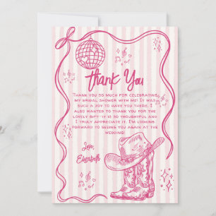 Western Hand Drawn Cowgirl Disco Bridal Shower Thank You Card