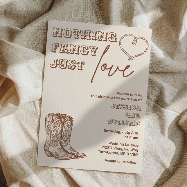 Western Hand Drawn Nothing Fancy Just Love Wedding Invitation (Creator Uploaded)