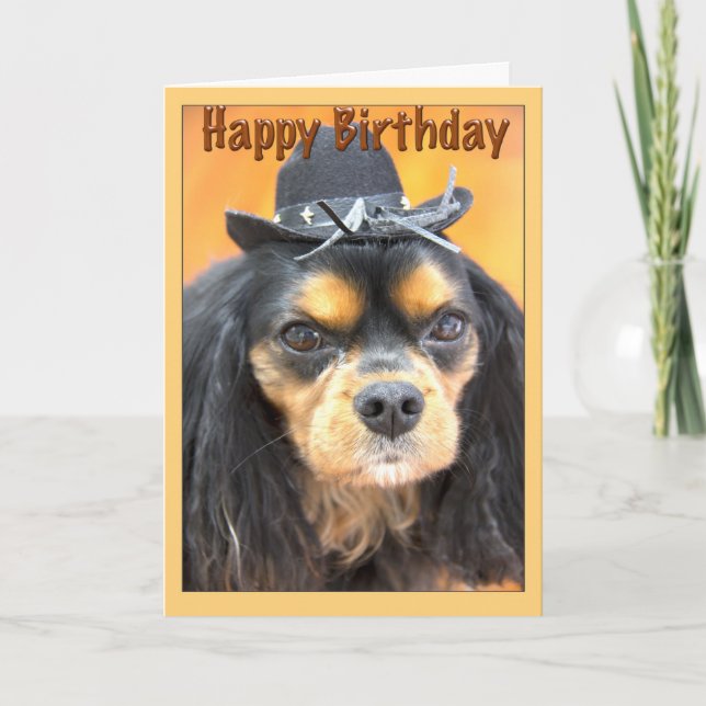 Western Happy Birthday Cavalier King Charles Card (Front)