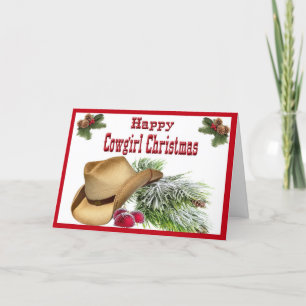 Western Happy Cowgirl Christmas Card