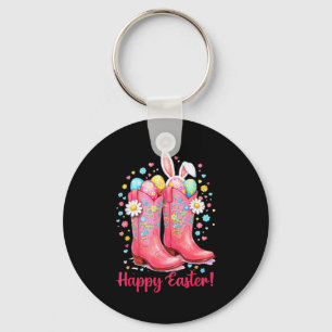Western happy easter day cowgirl boots bunny farm keychain