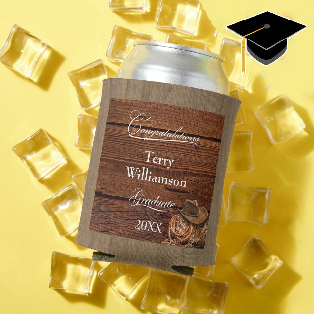 Western Hat and Lasso Graduation party Can Cooler (Creator Uploaded)