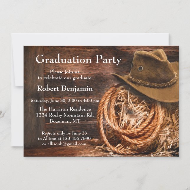 Western Hat and Lasso Graduation Party invitation (Front)