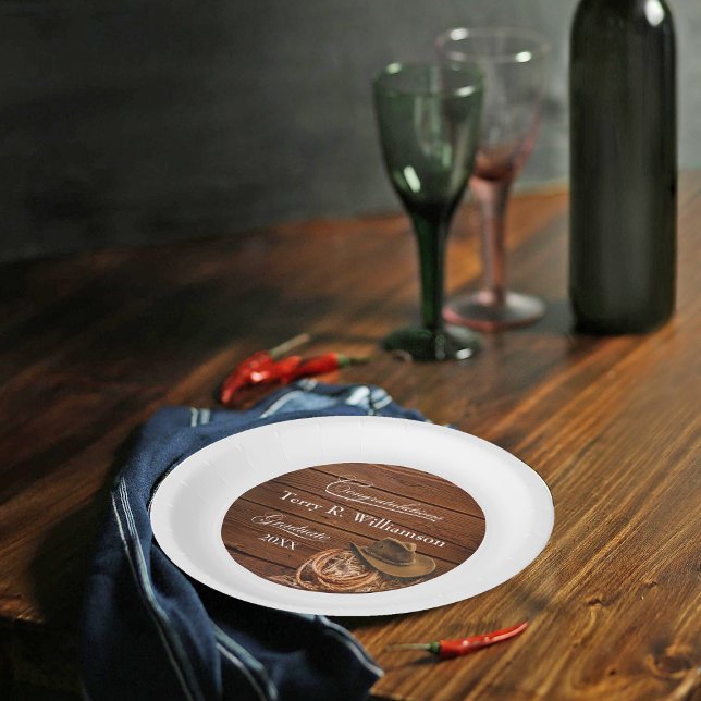 Western Hat and Lasso Graduation Party Paper Plates (Creator Uploaded)