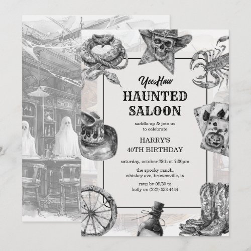 Western Haunted Saloon Halloween Birthday Invitation