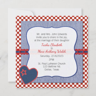 Western Heart and Checks Wedding Invitation