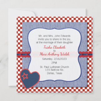 Western Heart and Checks Wedding Invitation