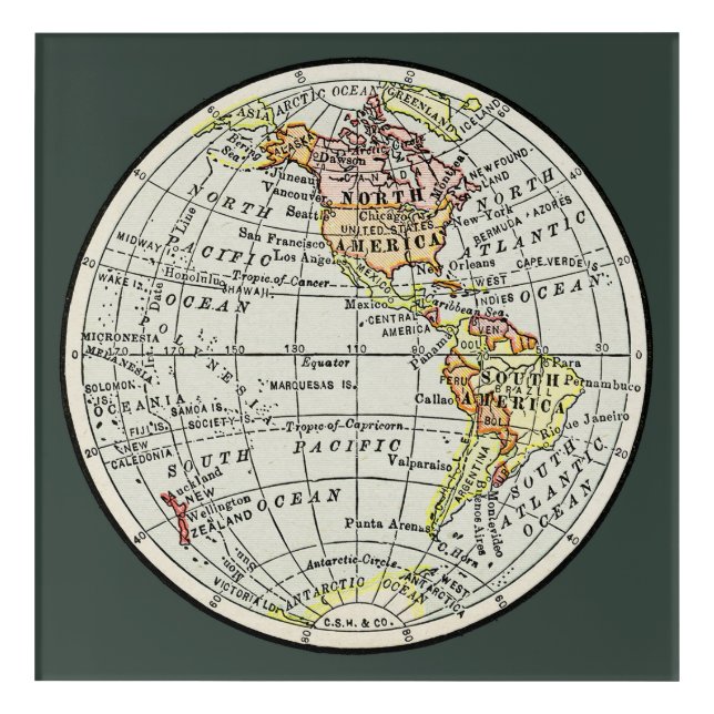 Western Hemisphere Map Globe Travel Acrylic Print (Front)