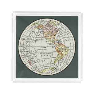 Western Hemisphere Map Globe Travel Acrylic Tray