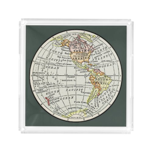 Western Hemisphere Map Globe Travel Acrylic Tray