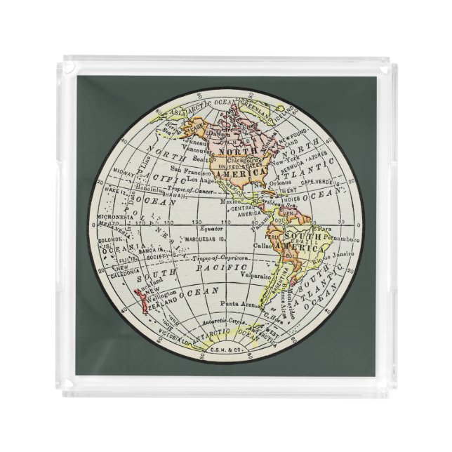 Western Hemisphere Map Globe Travel Acrylic Tray (Front)