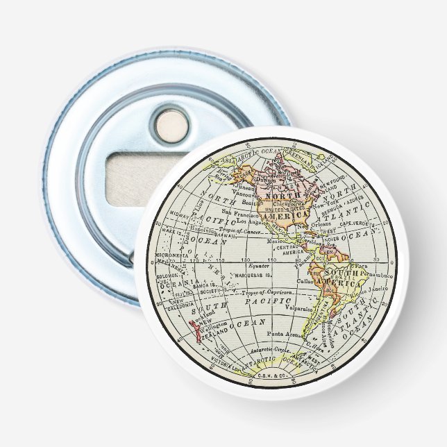 Western Hemisphere Map Globe Travel Bottle Opener (Front)
