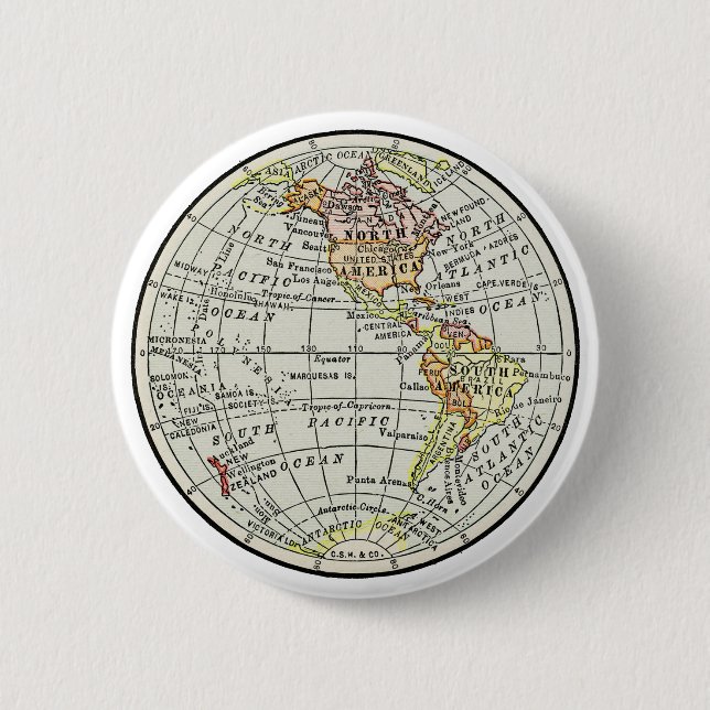 Western Hemisphere Map Globe Travel Button (Front)