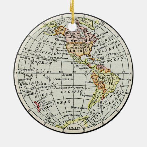 Western Hemisphere Map Globe Travel Ceramic Ornament