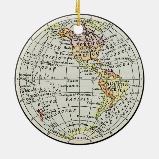 Western Hemisphere Map Globe Travel Ceramic Ornament (Back)