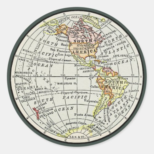 Western Hemisphere Map Globe Travel Classic Round Sticker