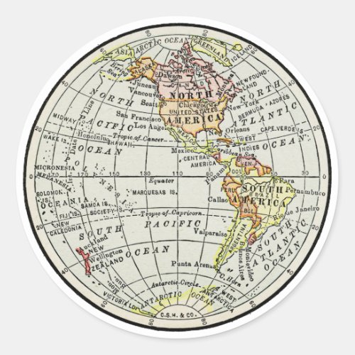 Western Hemisphere Map Globe Travel Classic Round Sticker