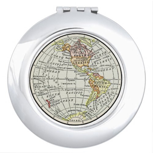 Western Hemisphere Map Globe Travel Compact Mirror