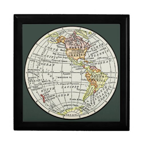 Western Hemisphere Map Globe Travel Keepsake Box